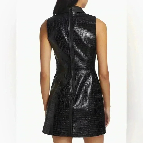 Alice + Olivia Ellis Sleeveless Faux Leather Mini Dress 2 XS Croc Embossed $495 - Picture 3 of 10